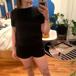 Navy jumpsuit, boxy with back buttons